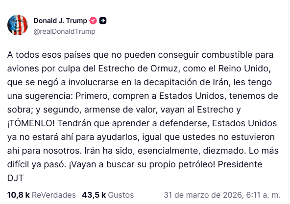 Mensaje de Donald Trump.