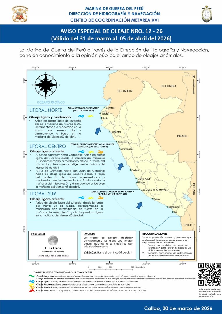 Aviso Especial de Oleaje N.� 12-26