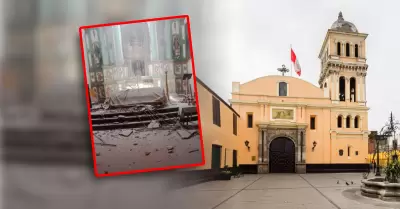 Restos del techo quedaron esparcidos sobre el altar del templo.