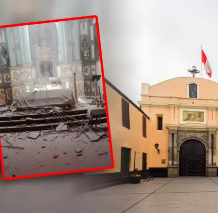 Restos del techo quedaron esparcidos sobre el altar del templo.