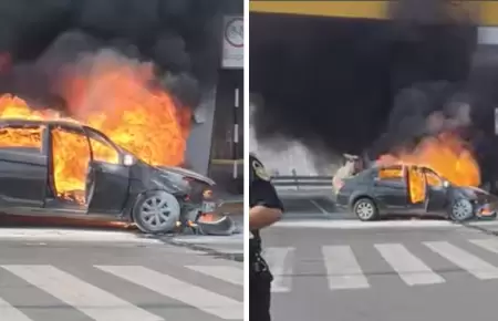Auto se incendia en avenida Universitaria con Venezuela