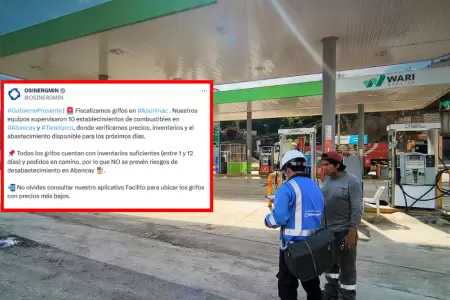 Osinergmin asegura abastecimiento de combustibles en Abancay