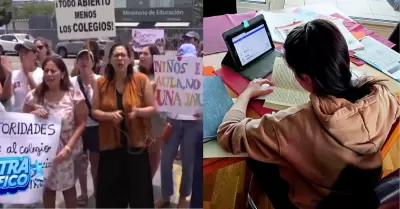 Padres de familia protestan por clases virtuales a las afueras del Minedu.