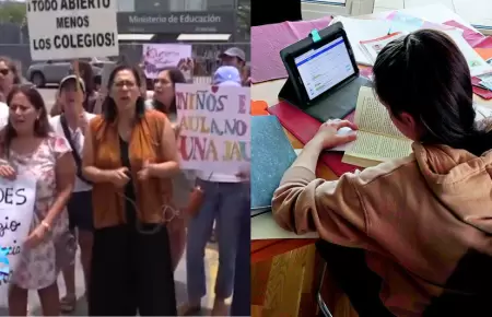 Padres de familia protestan por clases virtuales a las afueras del Minedu.
