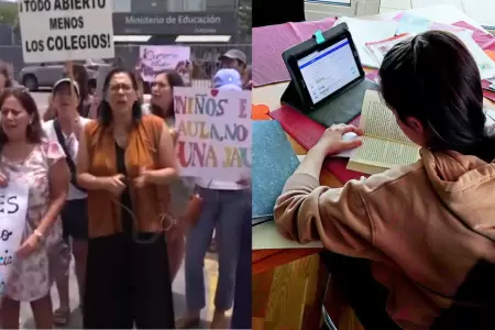 Padres de familia protestan por clases virtuales a las afueras del Minedu.