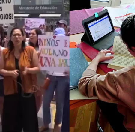 Padres de familia protestan por clases virtuales a las afueras del Minedu.