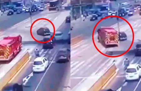 Bomberos lograr esquivar por poco auto que se cruz� mientras se dirig�an a una e