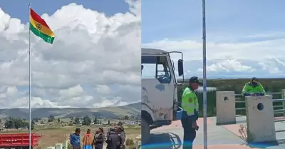 Polic�a Nacional del Per� y Ej�rcito retiraron bandera boliviana de Puno