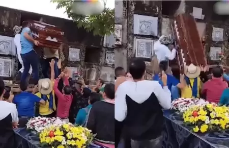 Ata�d se cae en pleno sepelio