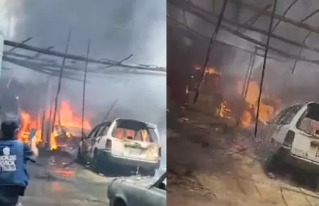 Voraz incendio consume taller mec�nico en Trujillo.