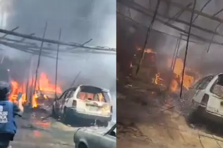 Voraz incendio consume taller mec�nico en Trujillo.
