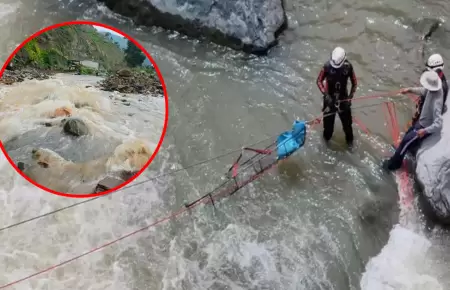 Drones de la PNP recuperan cuerpo hallado en el r�o Vir�, en La Libertad.