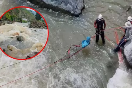 Drones de la PNP recuperan cuerpo hallado en el r�o Vir�, en La Libertad.