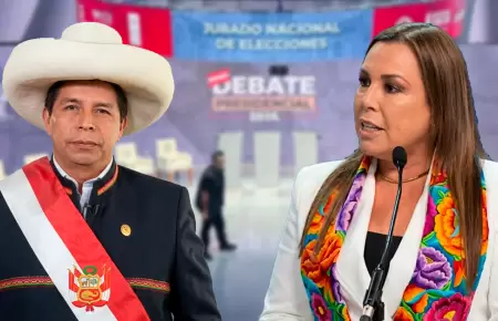 Fiorella Molinelli durante su intervenci�n en el debate presidencial, donde cues