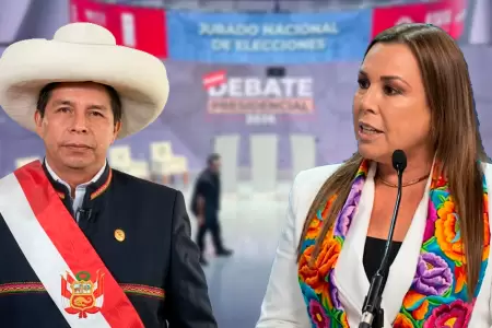 Fiorella Molinelli durante su intervenci�n en el debate presidencial, donde cues