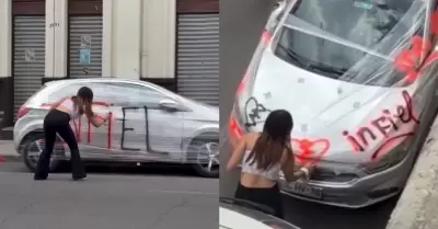 Mujer pinta el carro de su novio por ser infiel