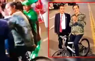 Candidato �lex Gonzales sorprende al llegar en bicicleta al Debate Presidencial