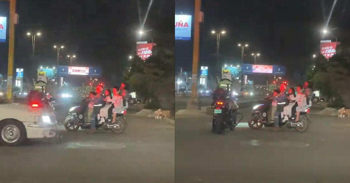 Hombre es intervenido por llevar a su esposa y a sus tres hijos en su motocicleta: 