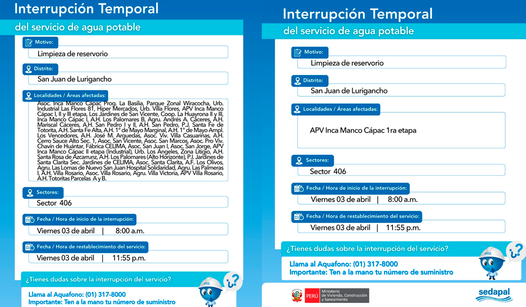 Sin servicio de agua potable en SJL.