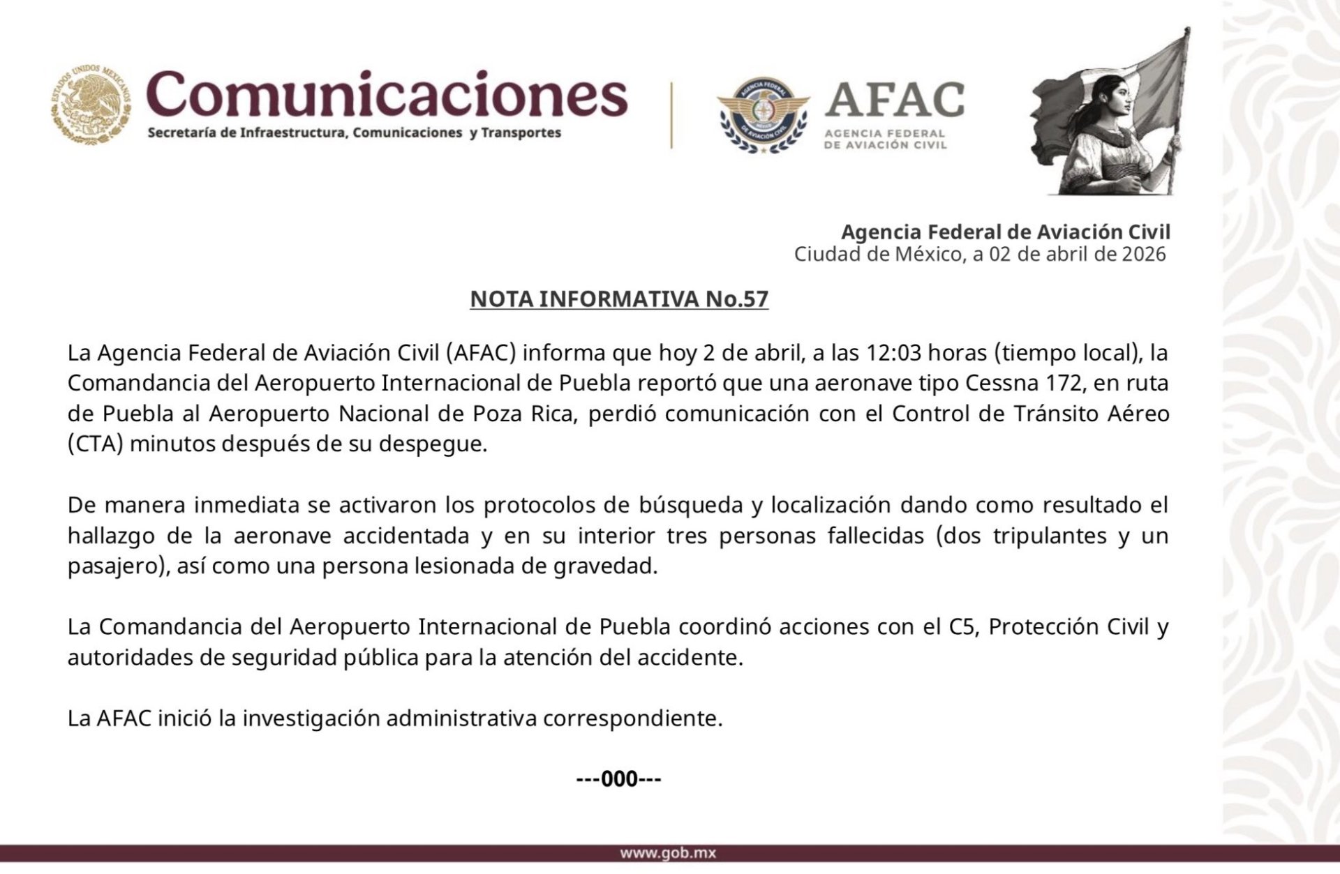 Comunicado de la Agencia Federal de Aviaci�n Civil