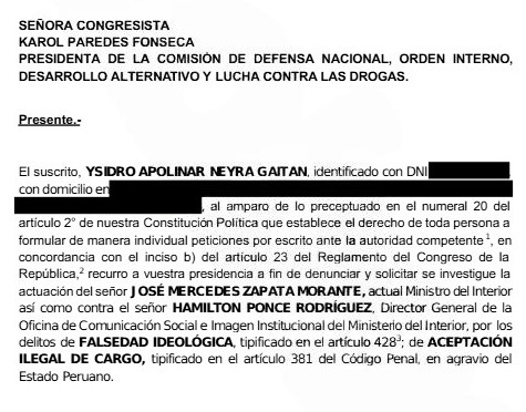 Denuncia ciudadana contra el ministro del Interior