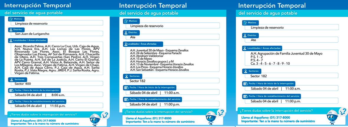 Corte de agua en SJL, La Molina y Ate.