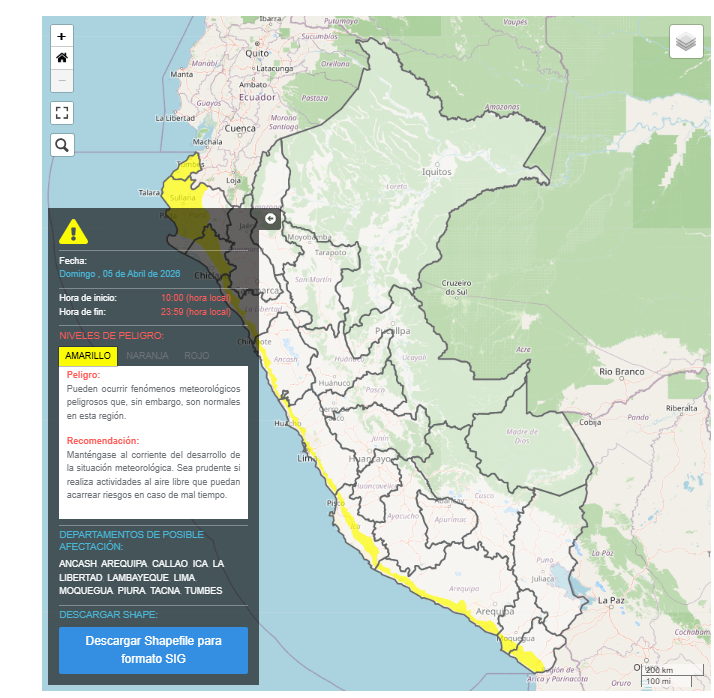 Alerta amarilla del Senamhi