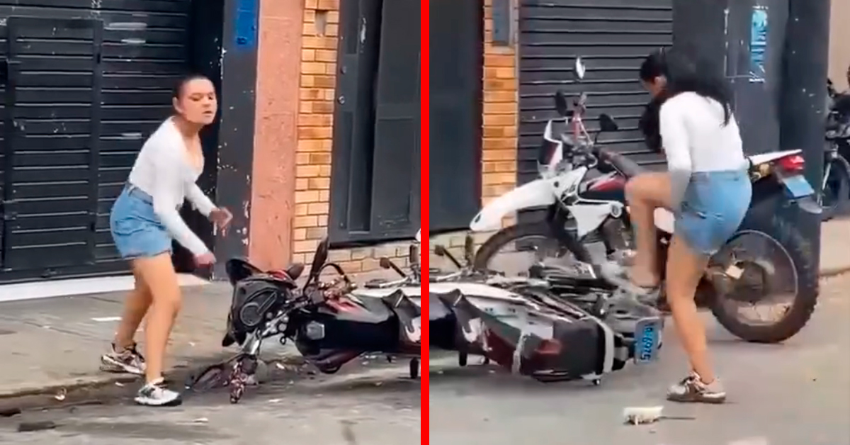 Extranjera destruye la moto de su pareja tras sorprenderlo siéndole infiel en discoteca