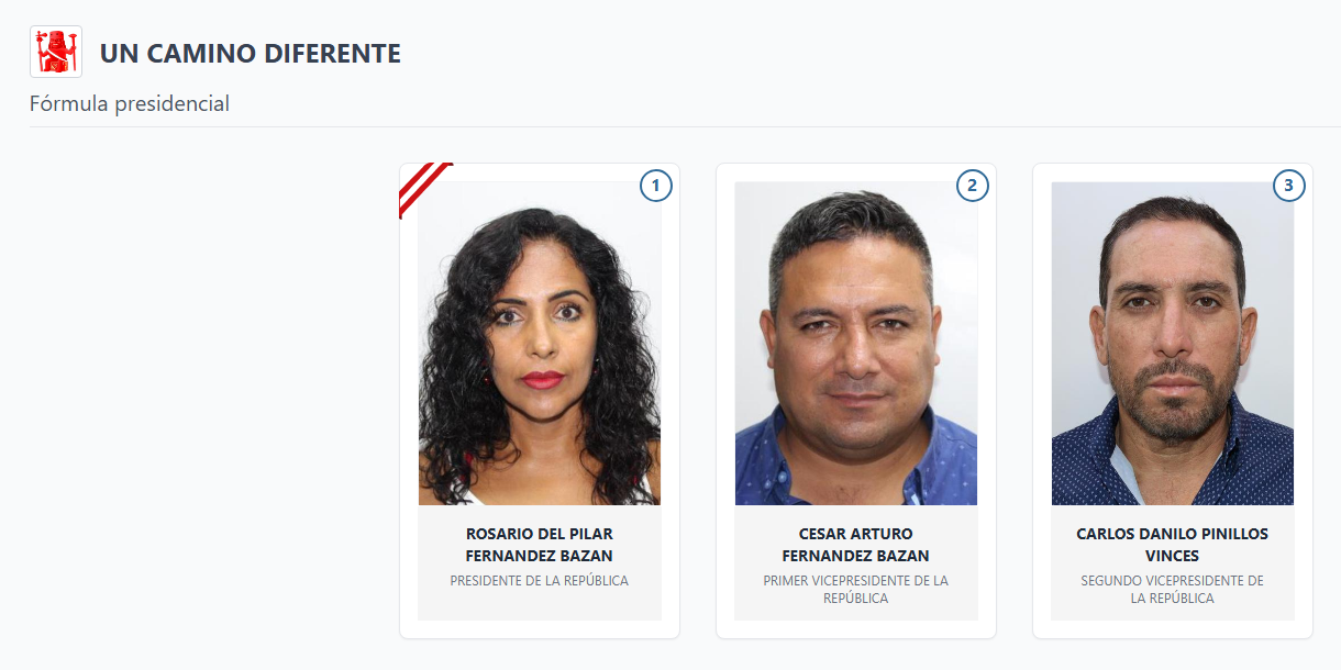 Plancha presidencial presentada por Un Camino Diferente.