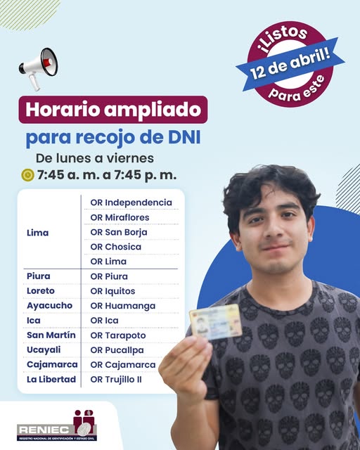 Horarios Reniec hasta las 7:45 p.m.