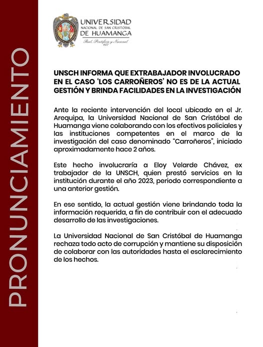 Comunicado de la Universidad San Crist�bal de Huamanga