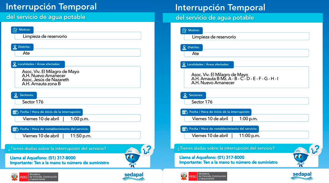 Interrupción del servicio en Ate.