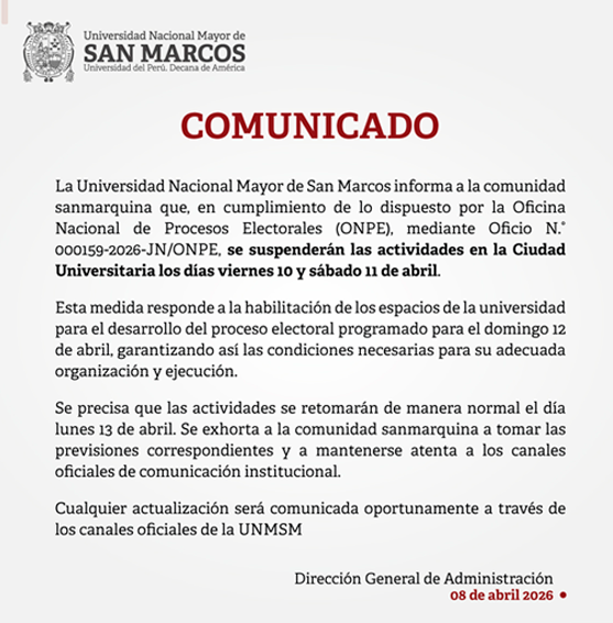 Comunicado de la UNMSM.