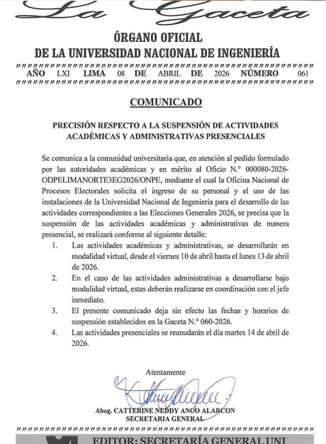 Comunicado de la UNI.