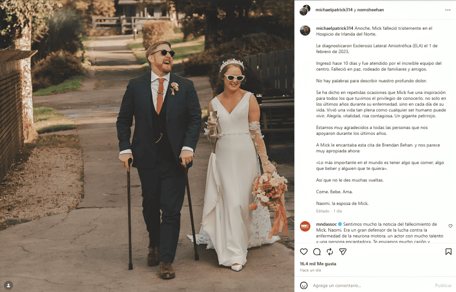 Publicaci�n en la que Nahomi Seehan confirma la muerte del actor de 'Game of Thrones'