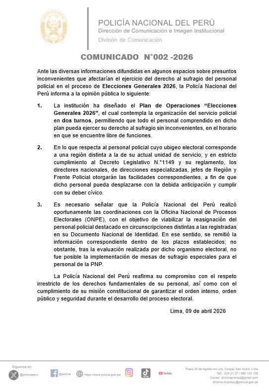 Comunicado PNP