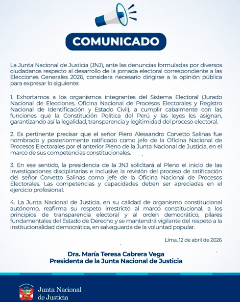 JNJ pedirá investigar al jefe de la ONPE tras inconvenientes en jornada electoral.