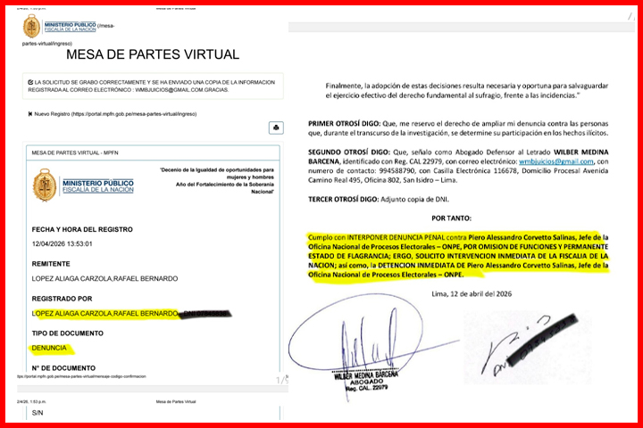 Denuncia ingresada a la Mesa de Partes del Ministerio P�blico.