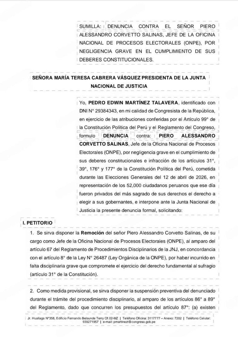 Denuncia Constitucional contra Corvetto.