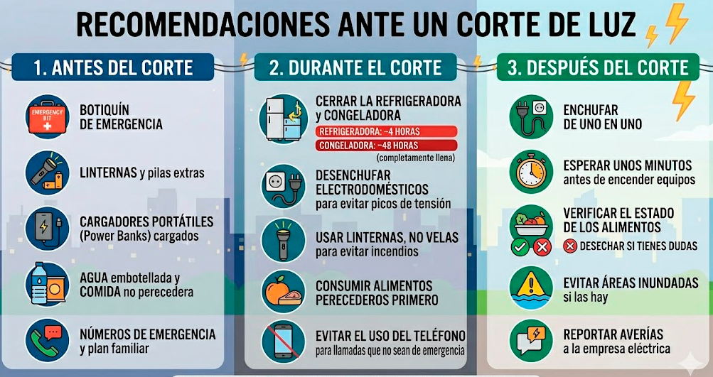 Recomendaciones ante suspensión de servicio eléctrico.
