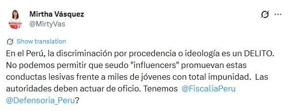 Declaraci�n de Mirtha V�squez.