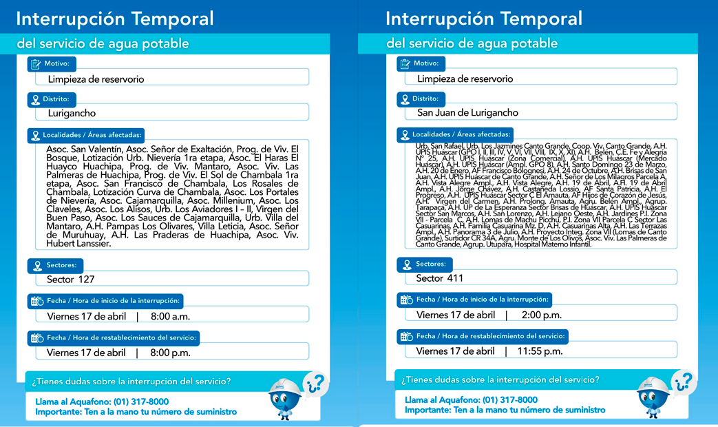 Restricci�n del servicio en SJL y Lurigancho, seg�n Sedapal.