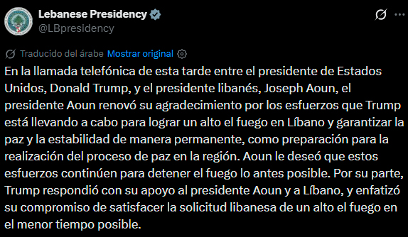 Comunicado de la presidencia del L�bano