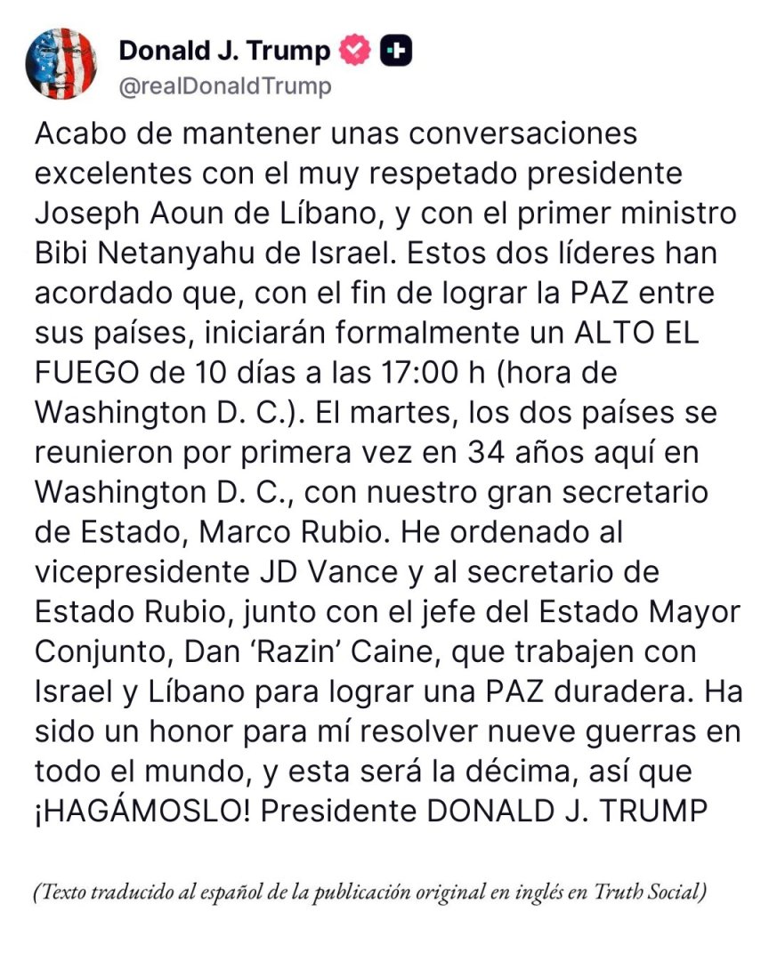 Donald Trump anuncia acuerdo de cese al fuego de 10 d�as entre ambas regiones tras di�logo en Washington.