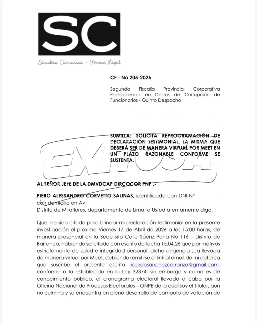 Piero Corvetto solicita reprogramaci�n de cita por incidencias en las elecciones