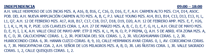 Independencia sin luz.