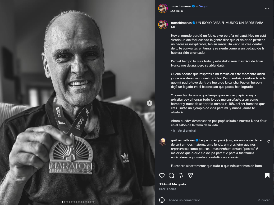 Hijo de Oscar Schmidt dio la noticia del fallecimiento.