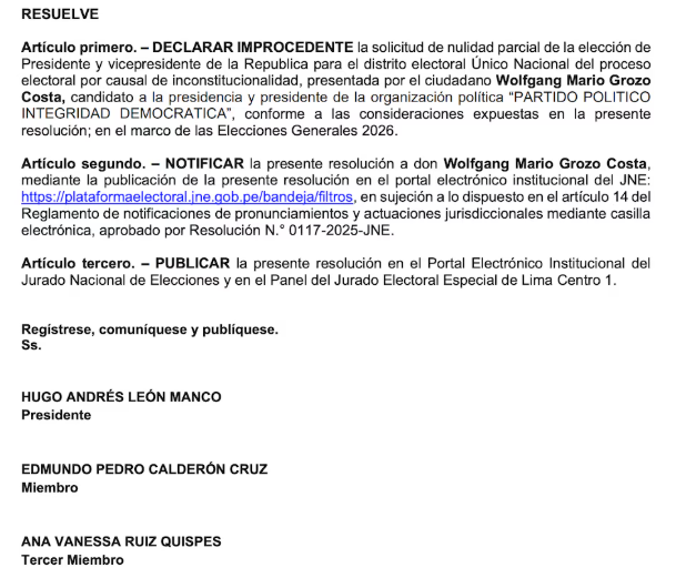 Rechazo al pedido de Wolfgang Grozo