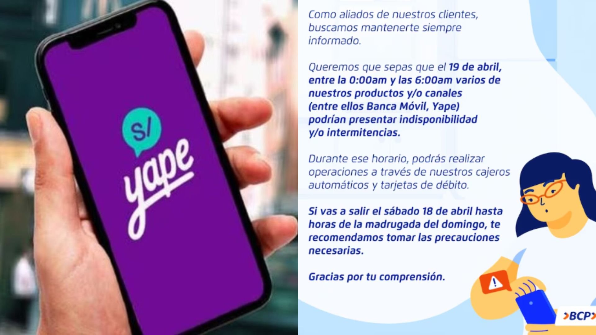 Yape de BCP en mantenimiento hoy domingo 19 de abril: ¿Por cuánto tiempo durará?