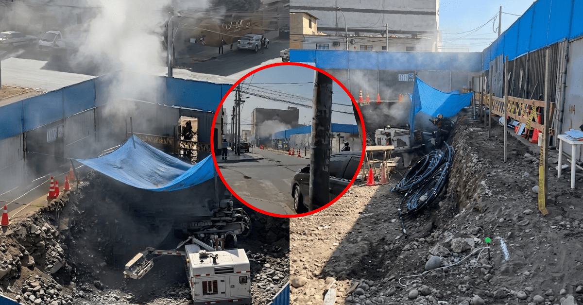 Surquillo: Se reporta impresionante fuga de gas cerca a grifo luego de trabajos de excavación en obra de construcción